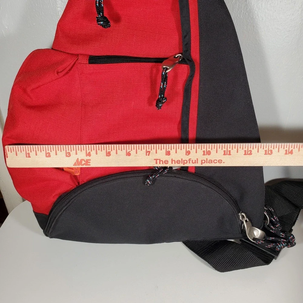 AMPAC Bag Sling Backpack Red Black Shoulder Strap Adjustable Zip Many Pockets